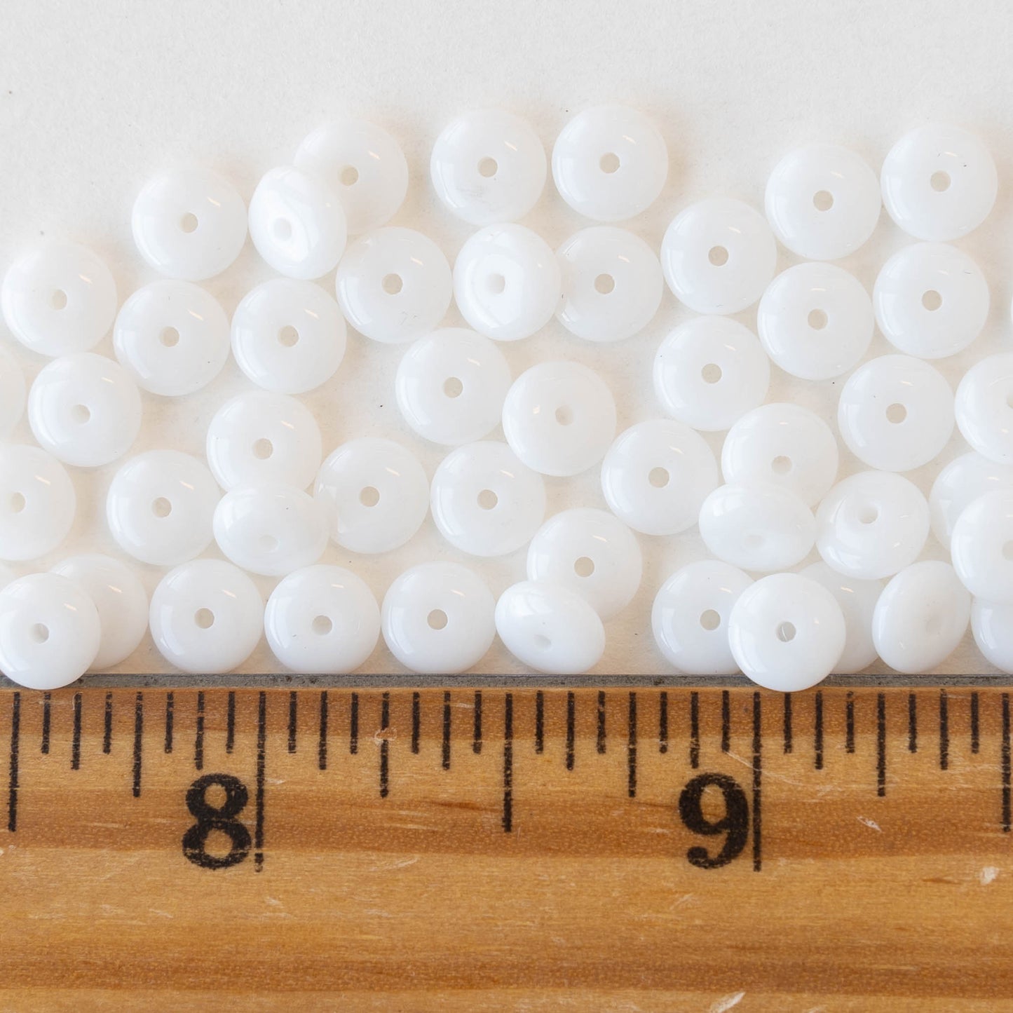 6mm Glass Rondelle Beads - Opaque White  - 100 Beads