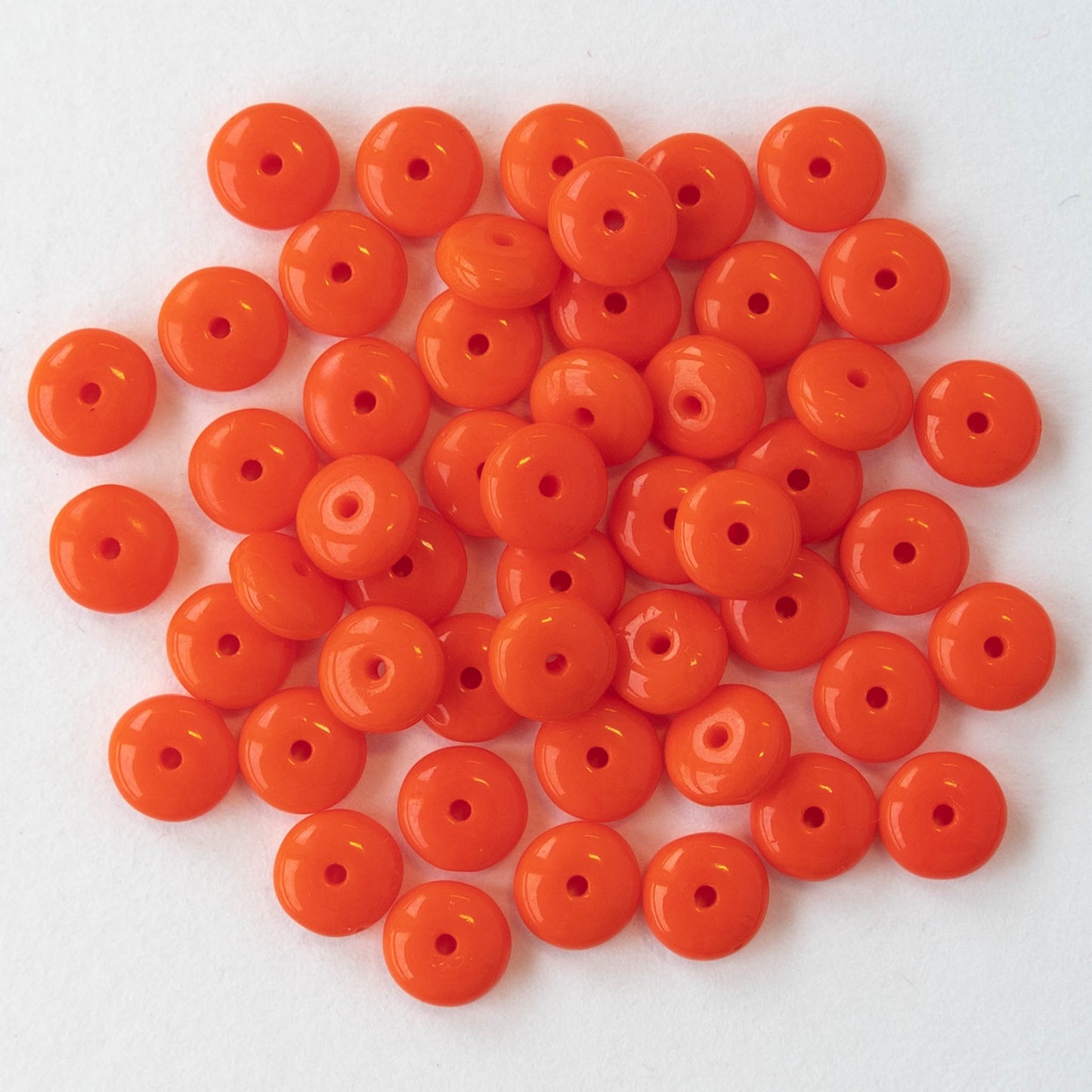 6mm Glass Rondelle Beads - Opaque Orange - 50 Beads