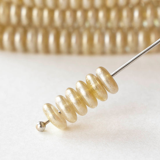 6mm Glass Rondelle Beads - Pale Yellow AB Silver - 25 or 50 beads