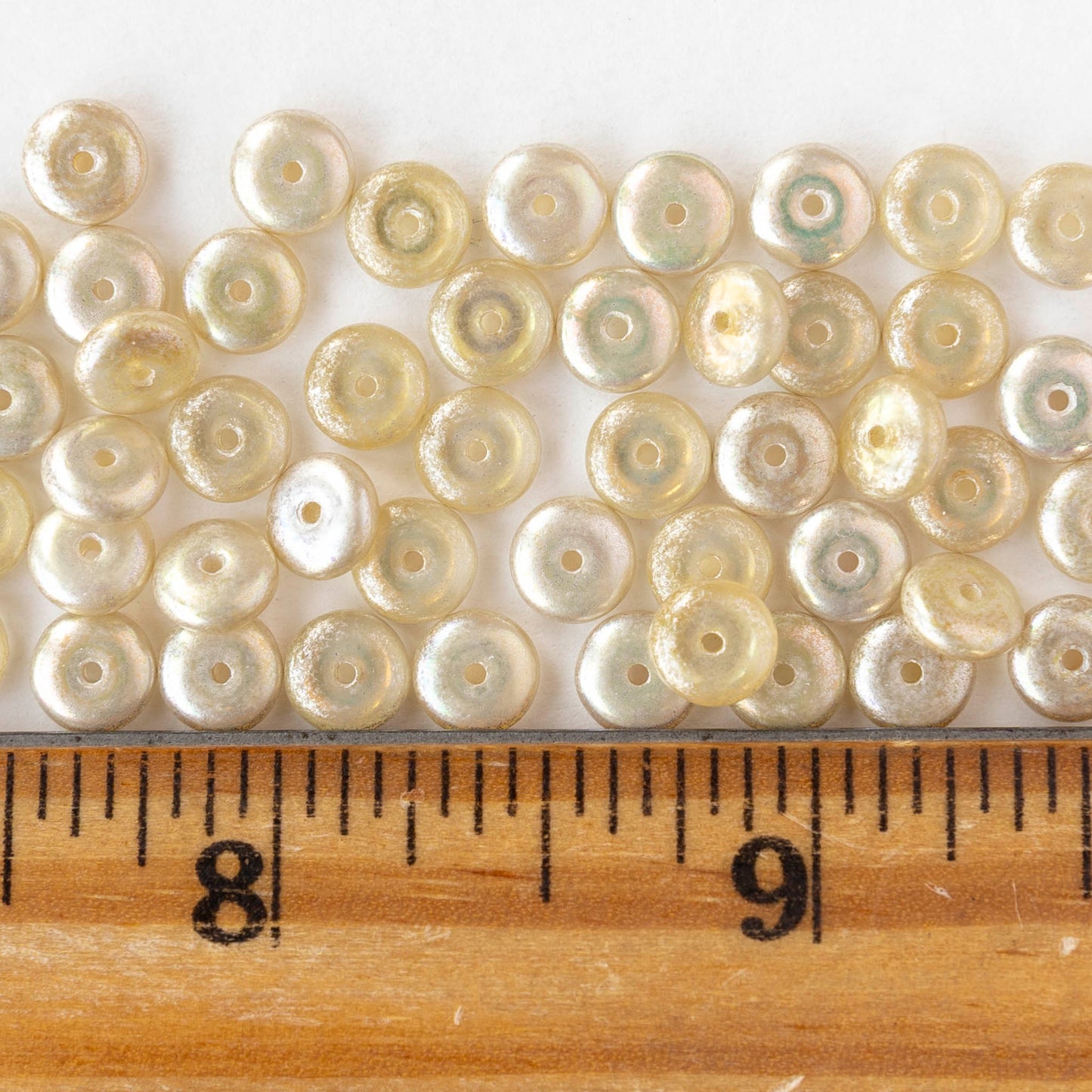 6mm Glass Rondelle Beads - Pale Yellow AB Silver - 25 or 50 beads
