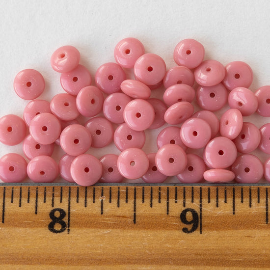 6mm Glass Rondelle Beads - Opaque Pink - 50 Beads