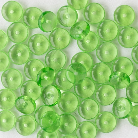 6mm Glass Rondelle Beads - Transparent Peridot - 50 or 100 Beads