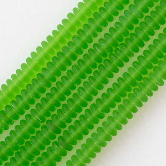 6mm Glass Rondelle Beads - Peridot Green Matte - 50 or 100 Beads