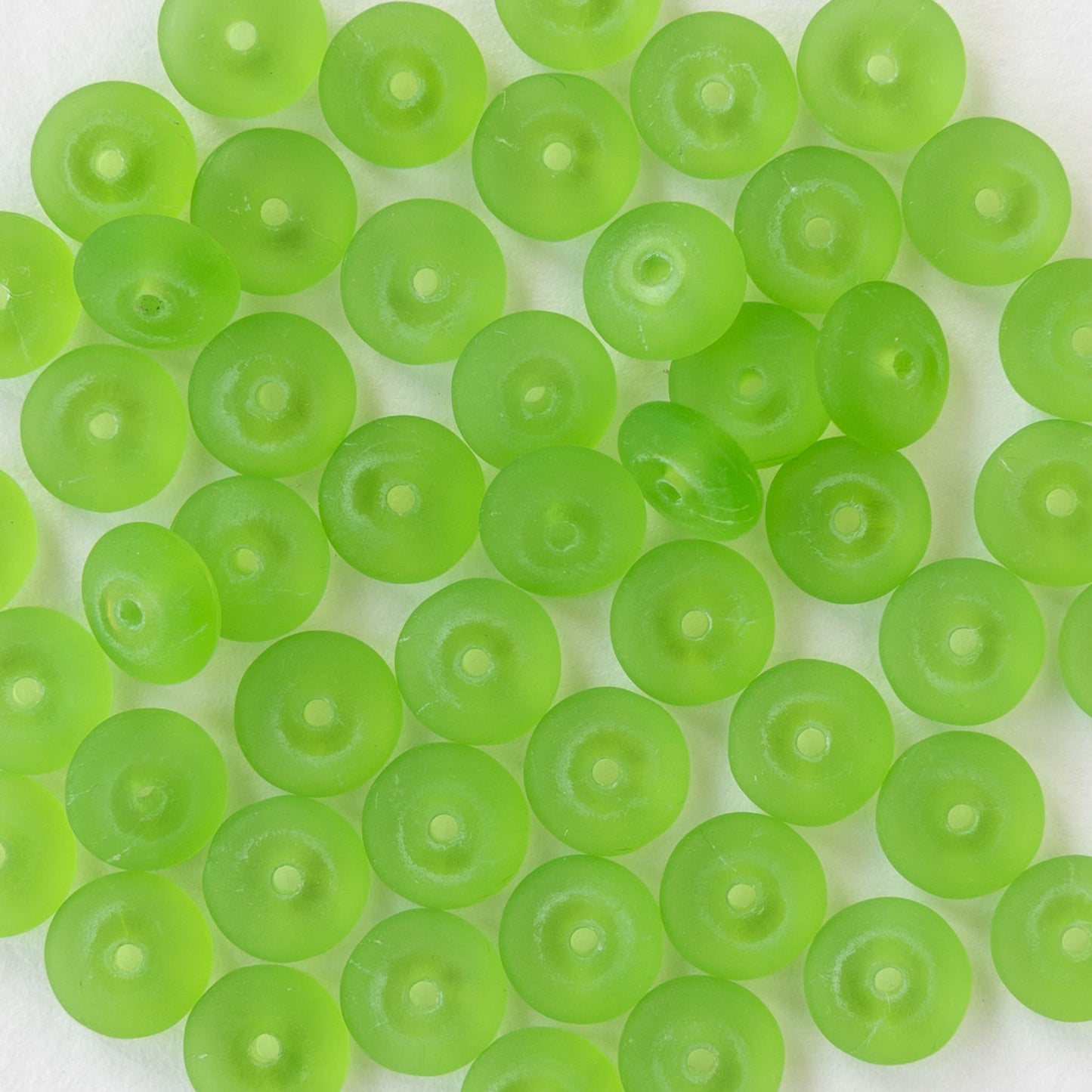 6mm Glass Rondelle Beads - Peridot Green Matte - 50 or 100 Beads