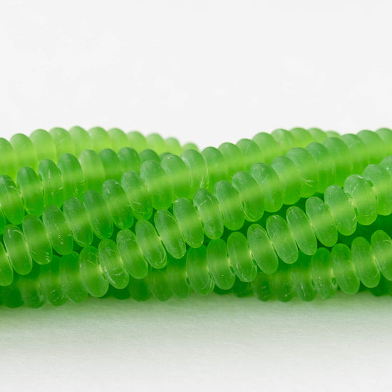 6mm Glass Rondelle Beads - Peridot Green Matte - 50 or 100 Beads