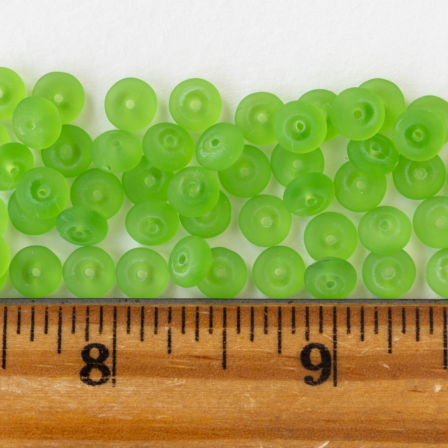 6mm Glass Rondelle Beads - Peridot Green Matte - 50 or 100 Beads