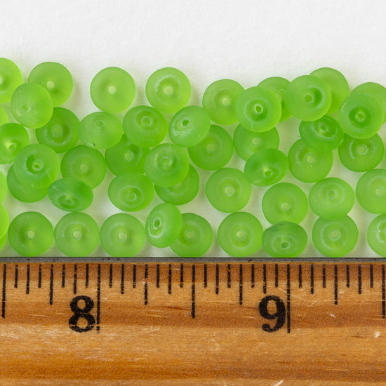 6mm Glass Rondelle Beads - Peridot Green Matte - 50 or 100 Beads