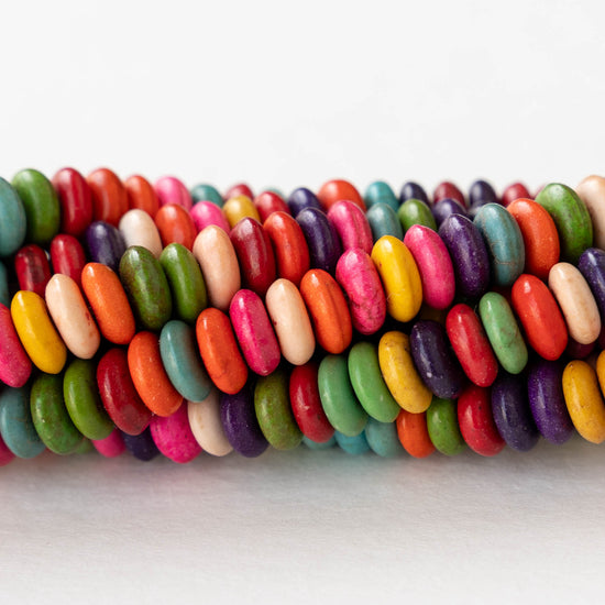 6mm Howlite Rondelles - Rainbow - 16 inch strand ~150 beads