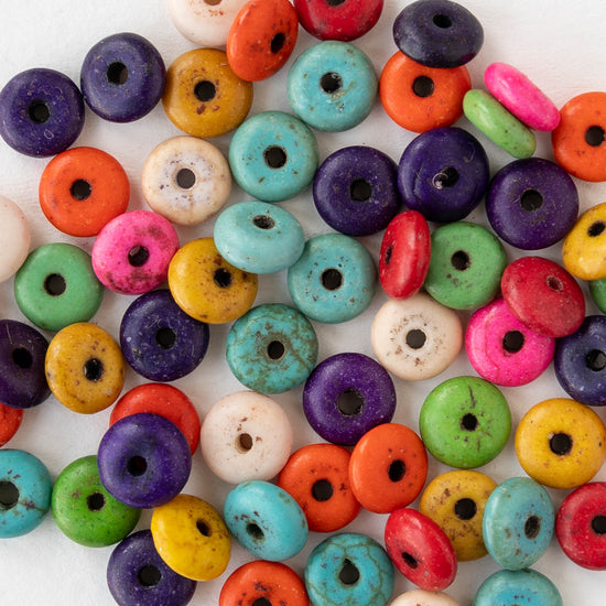 6mm Howlite Rondelles - Rainbow - 16 inch strand ~150 beads