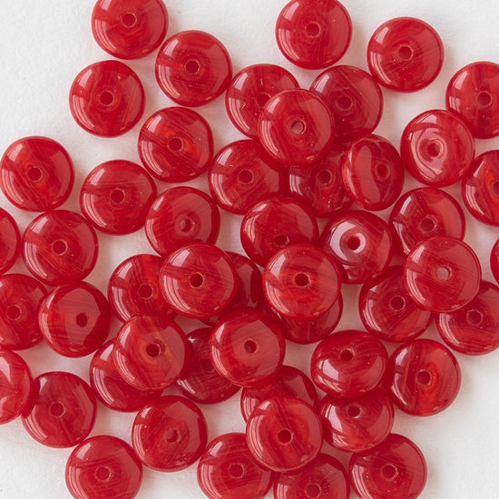 6mm Glass Rondelle - Red Opaline  - 50 beads