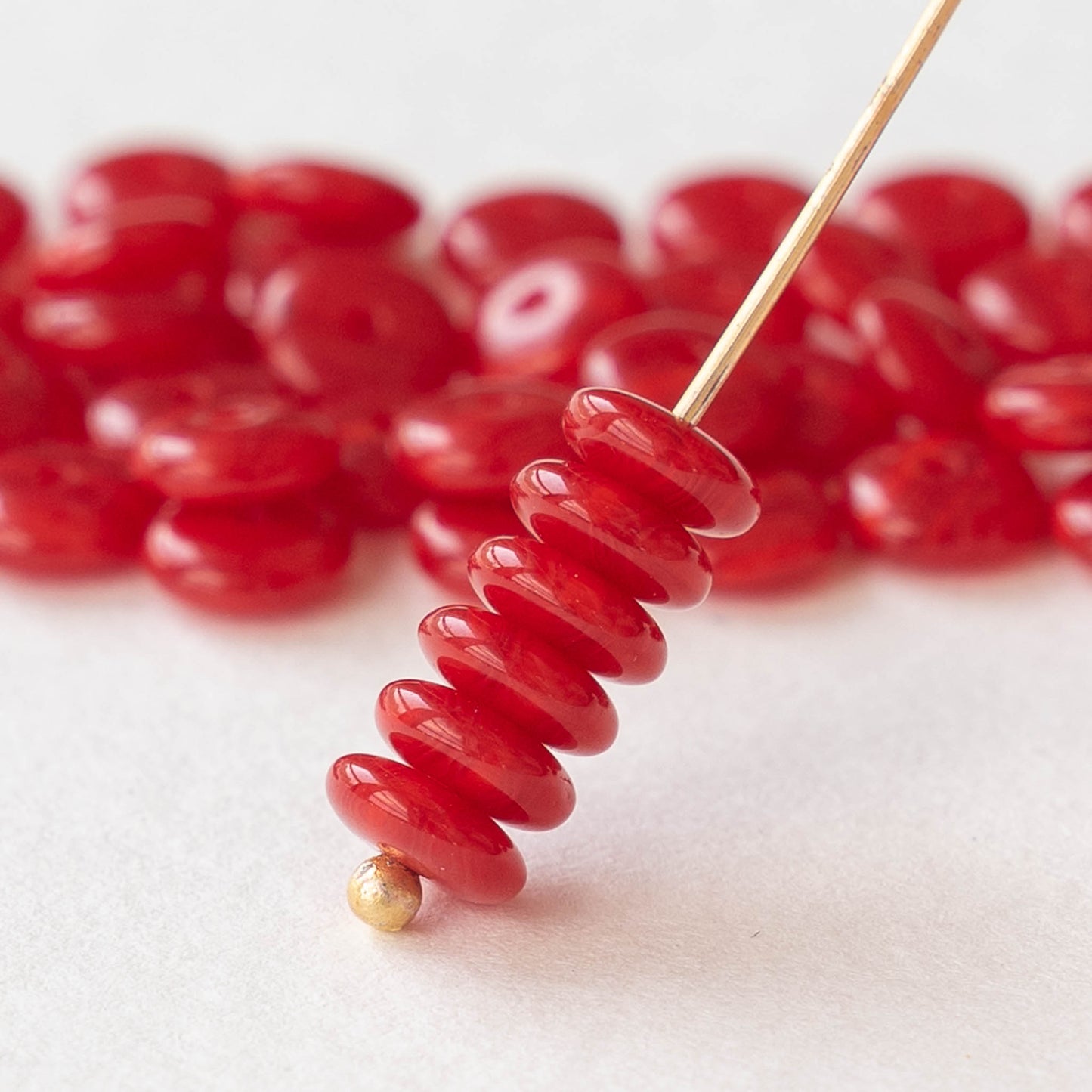 6mm Glass Rondelle - Red Opaline  - 50 beads