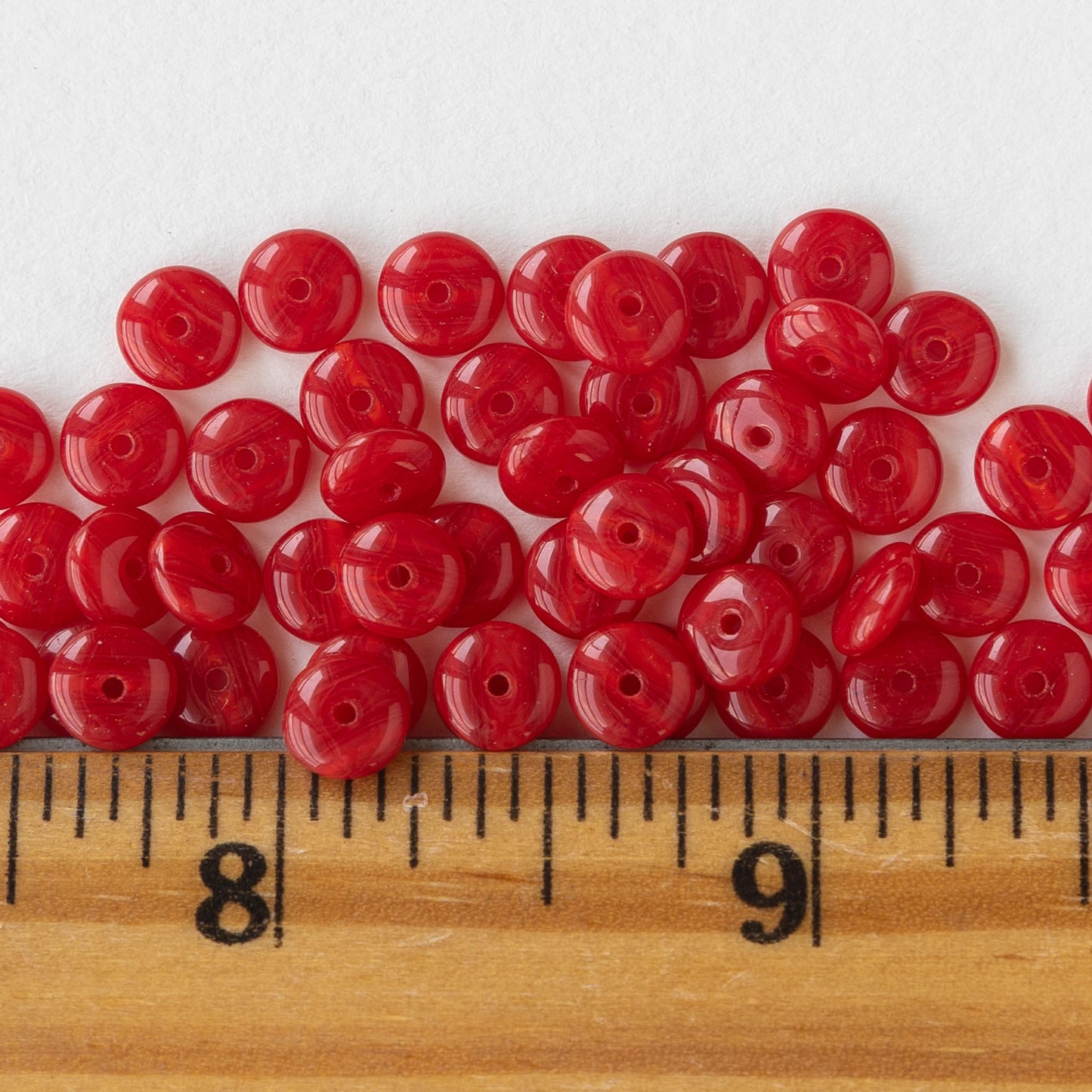 6mm Glass Rondelle - Red Opaline  - 50 beads