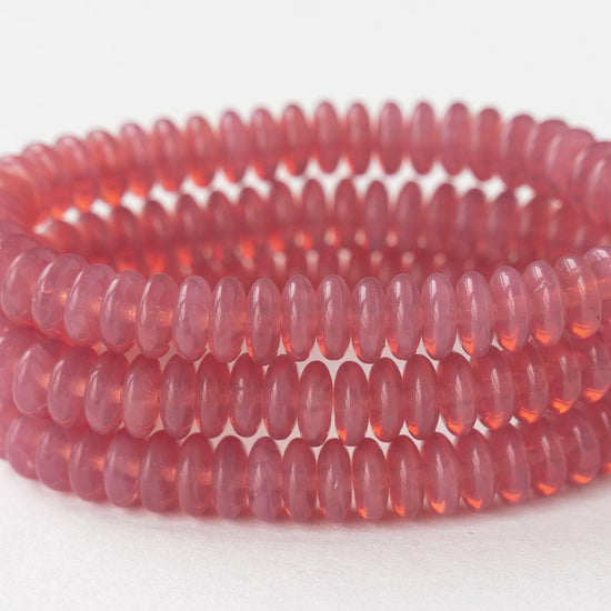 6mm Rondelle Beads - Pink Rose Opaline - 50 Beads
