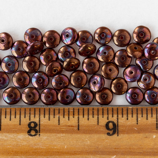 6mm Glass Rondelle Beads - Ruby Red Metallic Purple Copper - 25 or 50 beads