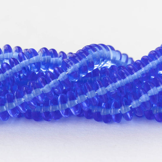 6mm Glass Rondelle Beads - Transparent Sapphire Blue - 50 or 100 Beads