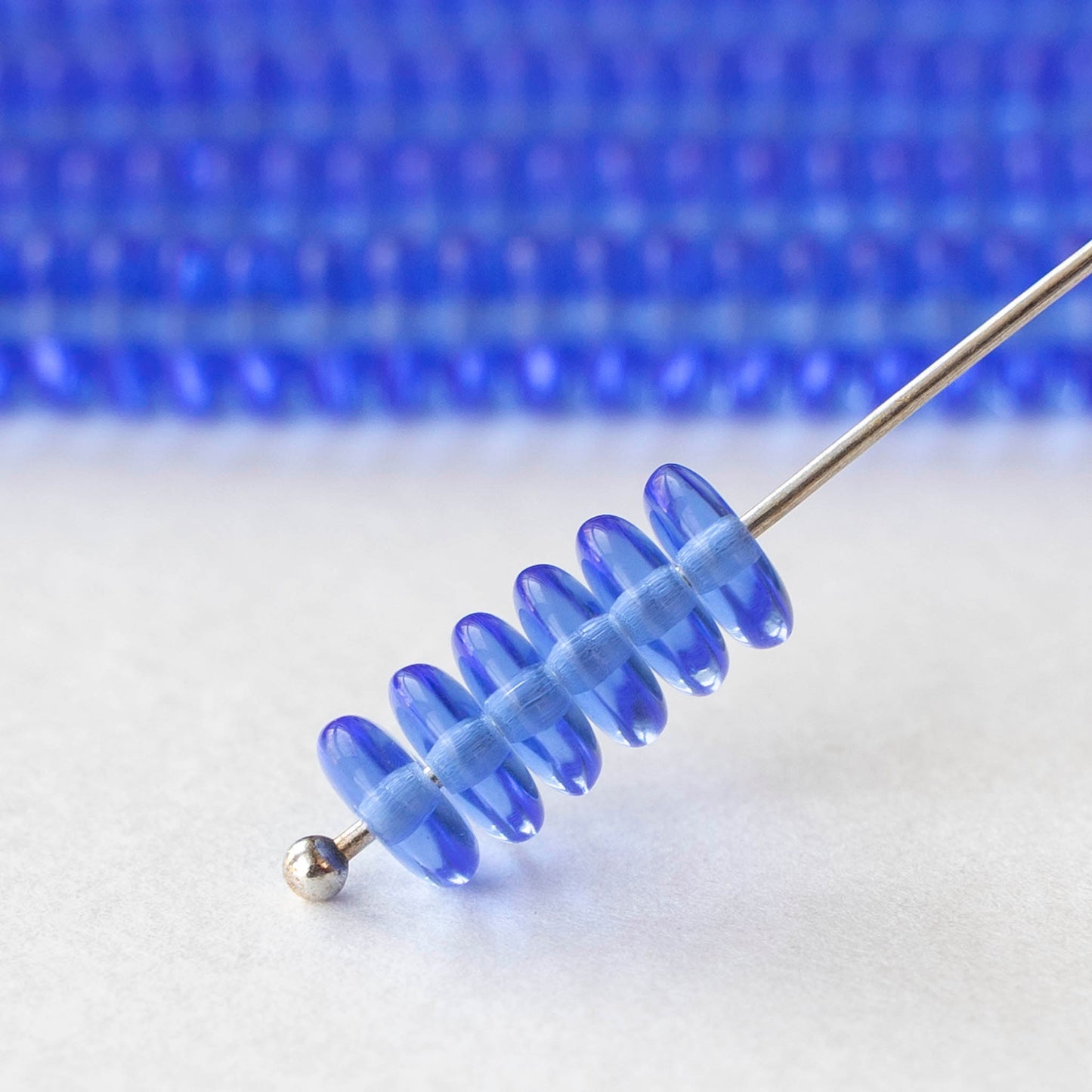 6mm Glass Rondelle Beads - Transparent Sapphire Blue - 50 or 100 Beads