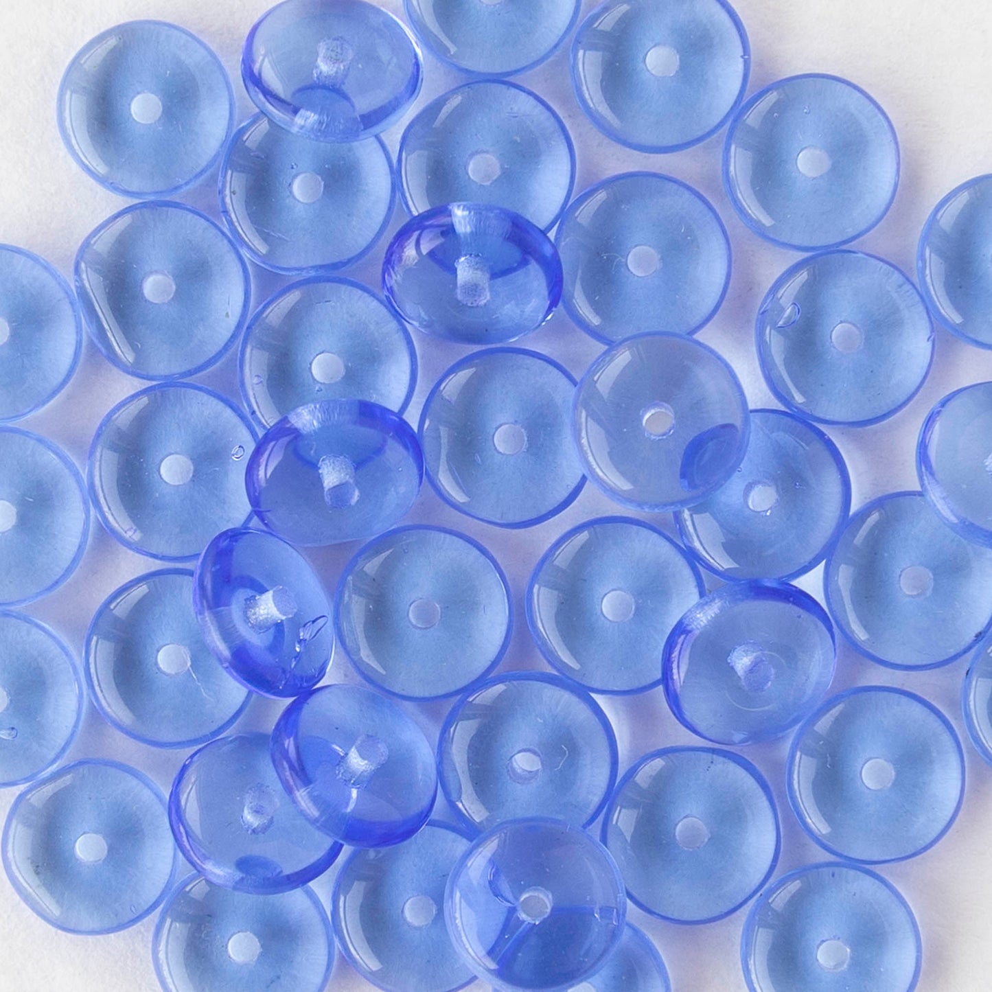6mm Glass Rondelle Beads - Transparent Sapphire Blue - 50 or 100 Beads