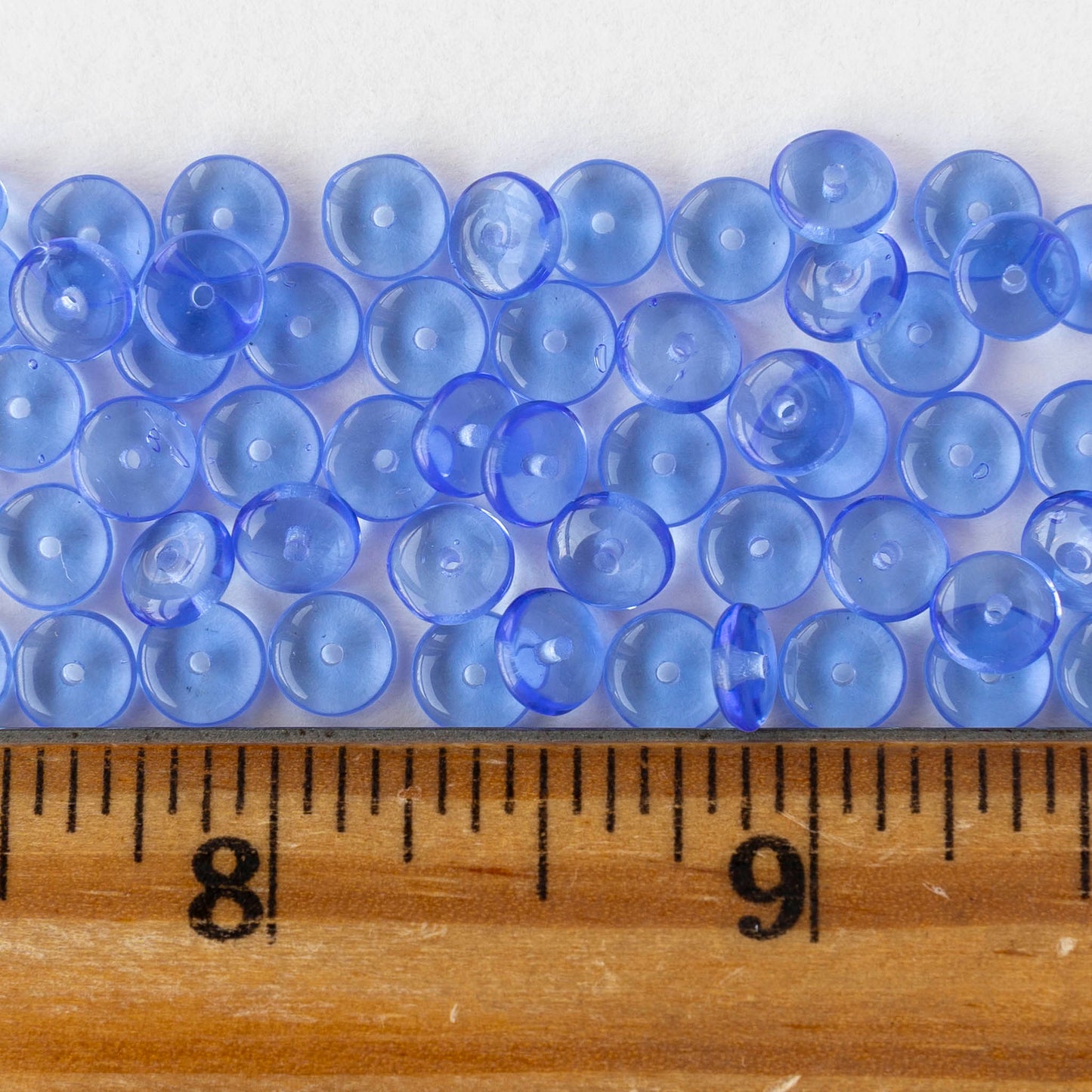 6mm Glass Rondelle Beads - Transparent Sapphire Blue - 50 or 100 Beads