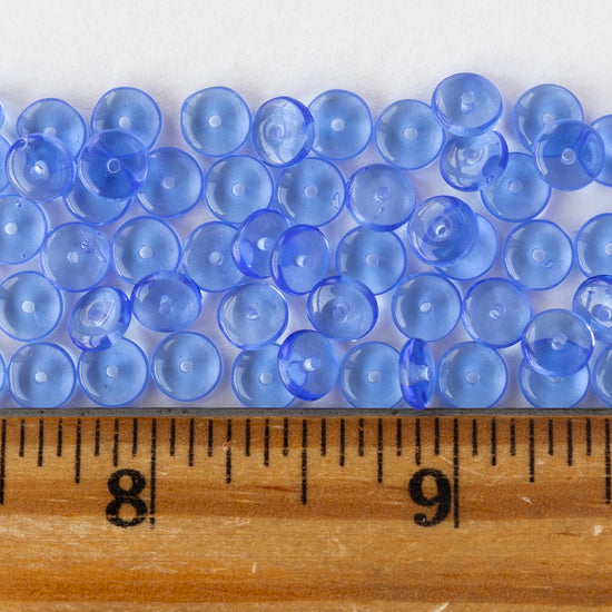 6mm Glass Rondelle Beads - Transparent Sapphire Blue - 50 or 100 Beads