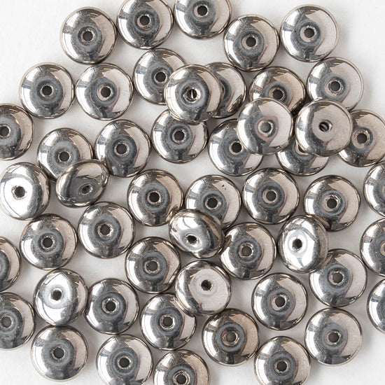 6mm Glass Rondelle Beads - Antique Silver - 50 beads