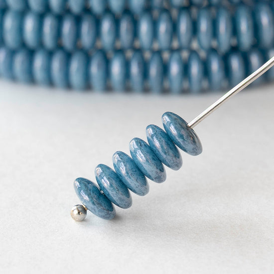 6mm Glass Rondelle Beads - Slate Blue PIcasso - 25 or 50 beads