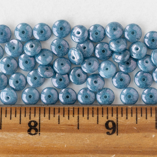 6mm Glass Rondelle Beads - Slate Blue PIcasso - 25 or 50 beads