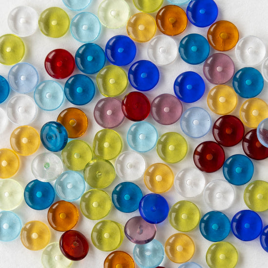 6mm Glass Rondelle Bead - Transparent Mix -  100