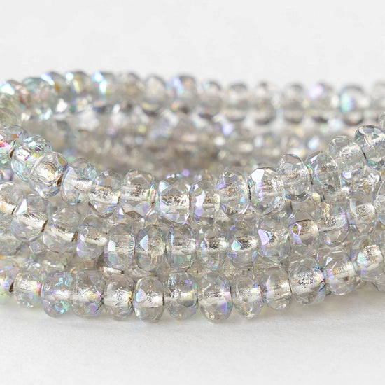 3x5mm Faceted Glass Rondelle Beads - Silver Lined Crystal with an AB Finish - 50 beads