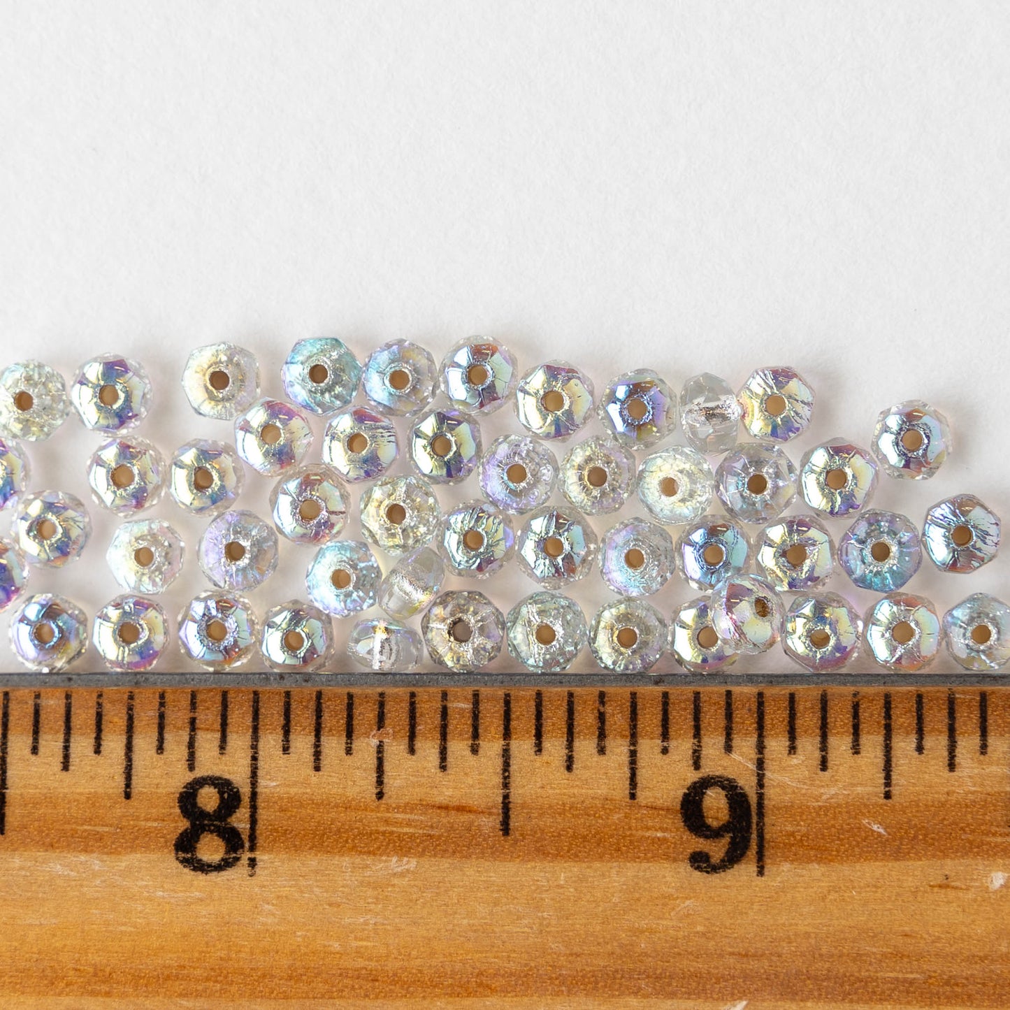 3x5mm Faceted Glass Rondelle Beads - Silver Lined Crystal with an AB Finish - 50 beads