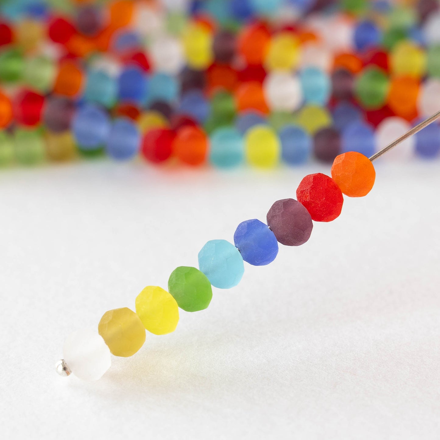 4.5x6mm Glass Rondelle Beads - Matte Mixed Colors - 16 inch strand ~85 beads