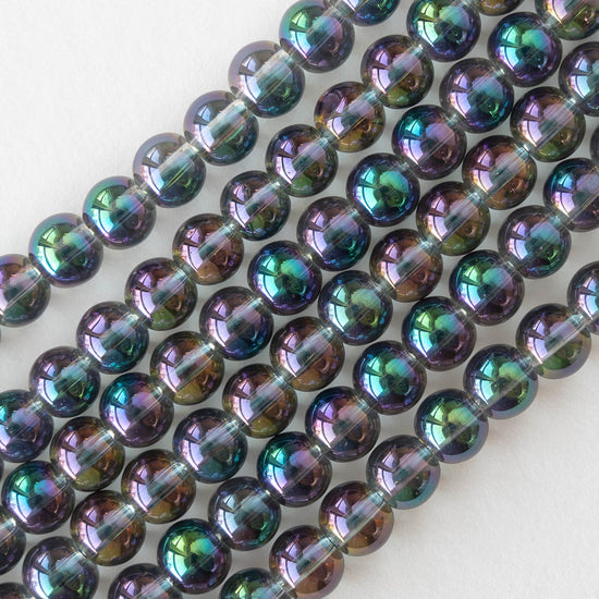 6mm Round Glass Beads - Rainbow Angel Aura - 35 beads