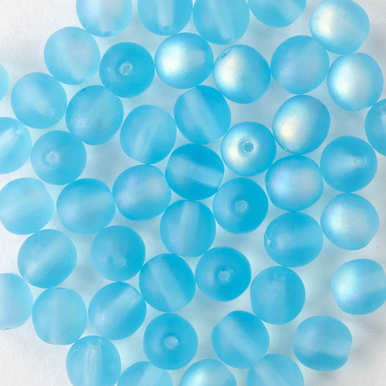 6mm Round Glass Beads - Aqua AB Matte - 50 beads