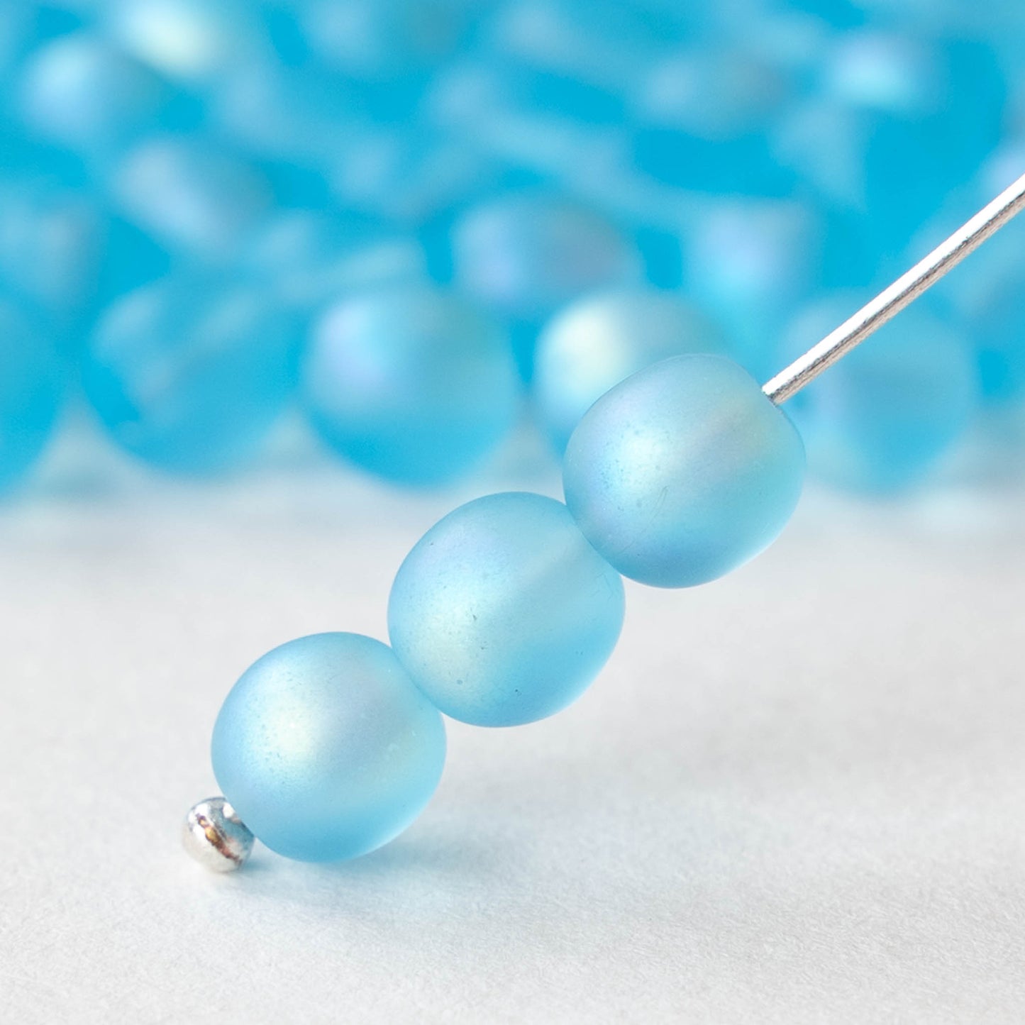 6mm Round Glass Beads - Aqua AB Matte - 50 beads