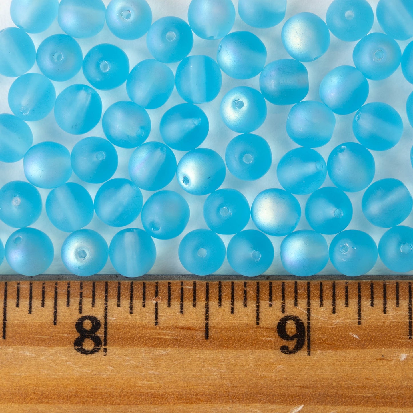 6mm Round Glass Beads - Aqua AB Matte - 50 beads