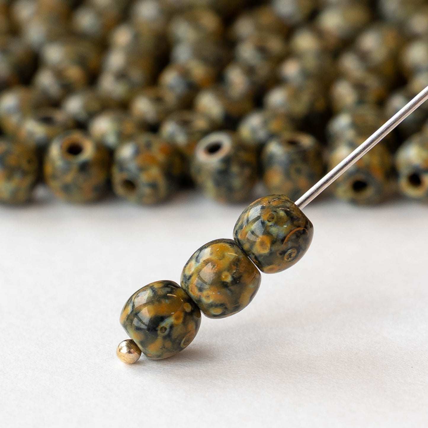 6mm Round Glass Beads - Opaque Black Amber Picasso - 50 beads