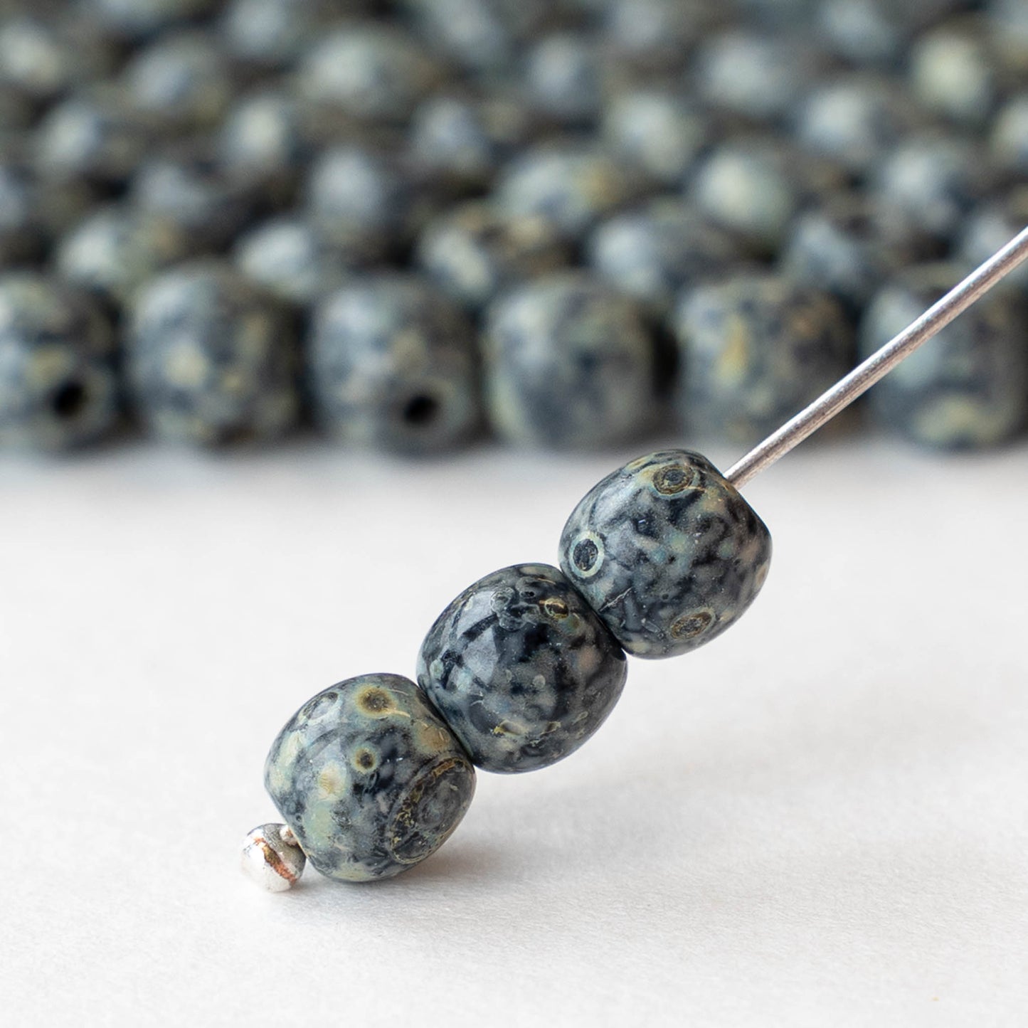 6mm Round Glass Beads - Opaque Black Green Picasso - 50 beads