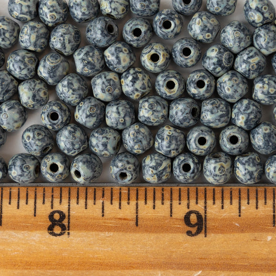 6mm Round Glass Beads - Opaque Black Green Picasso - 50 beads