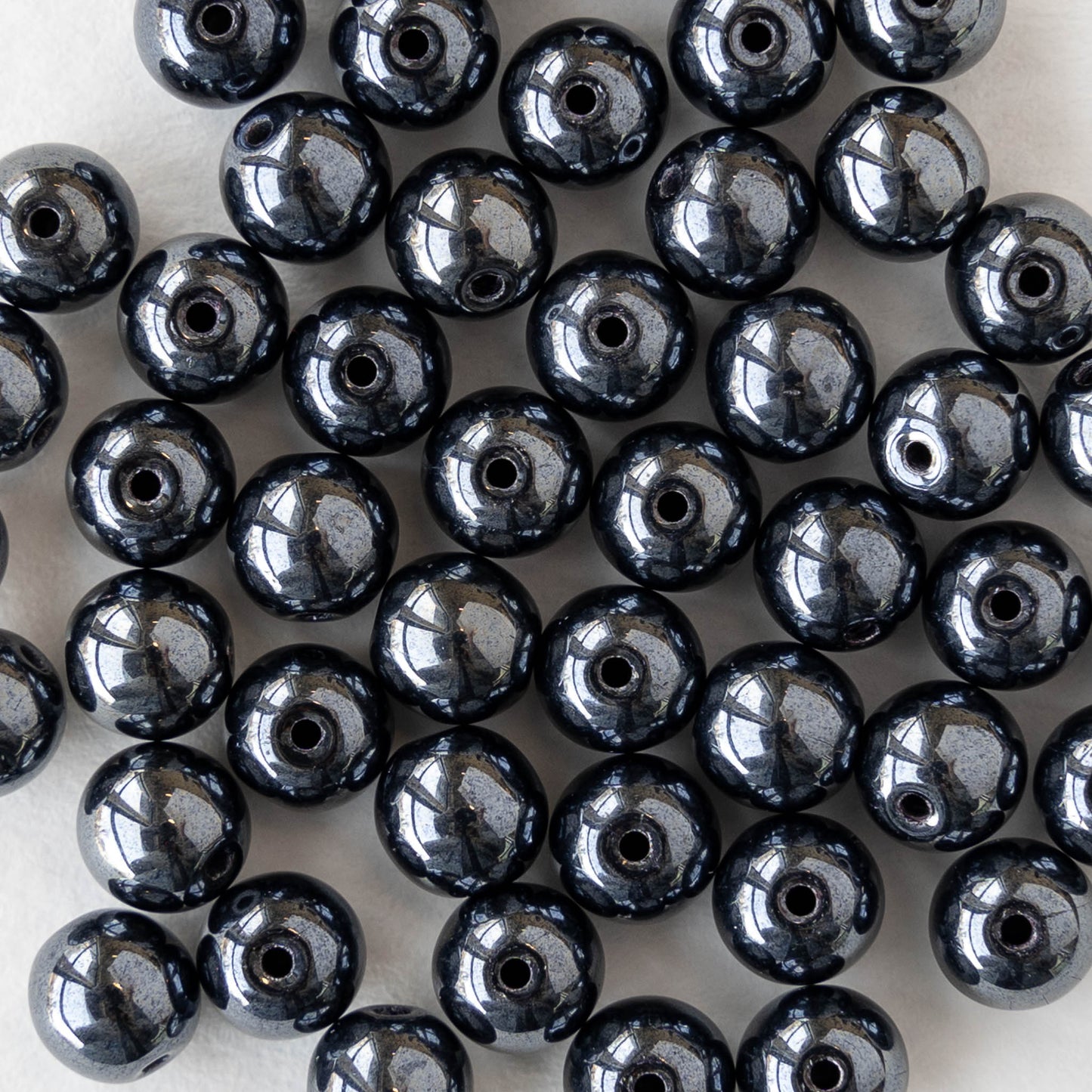 6mm Round Glass Beads - Hematite - 50 or 100 beads