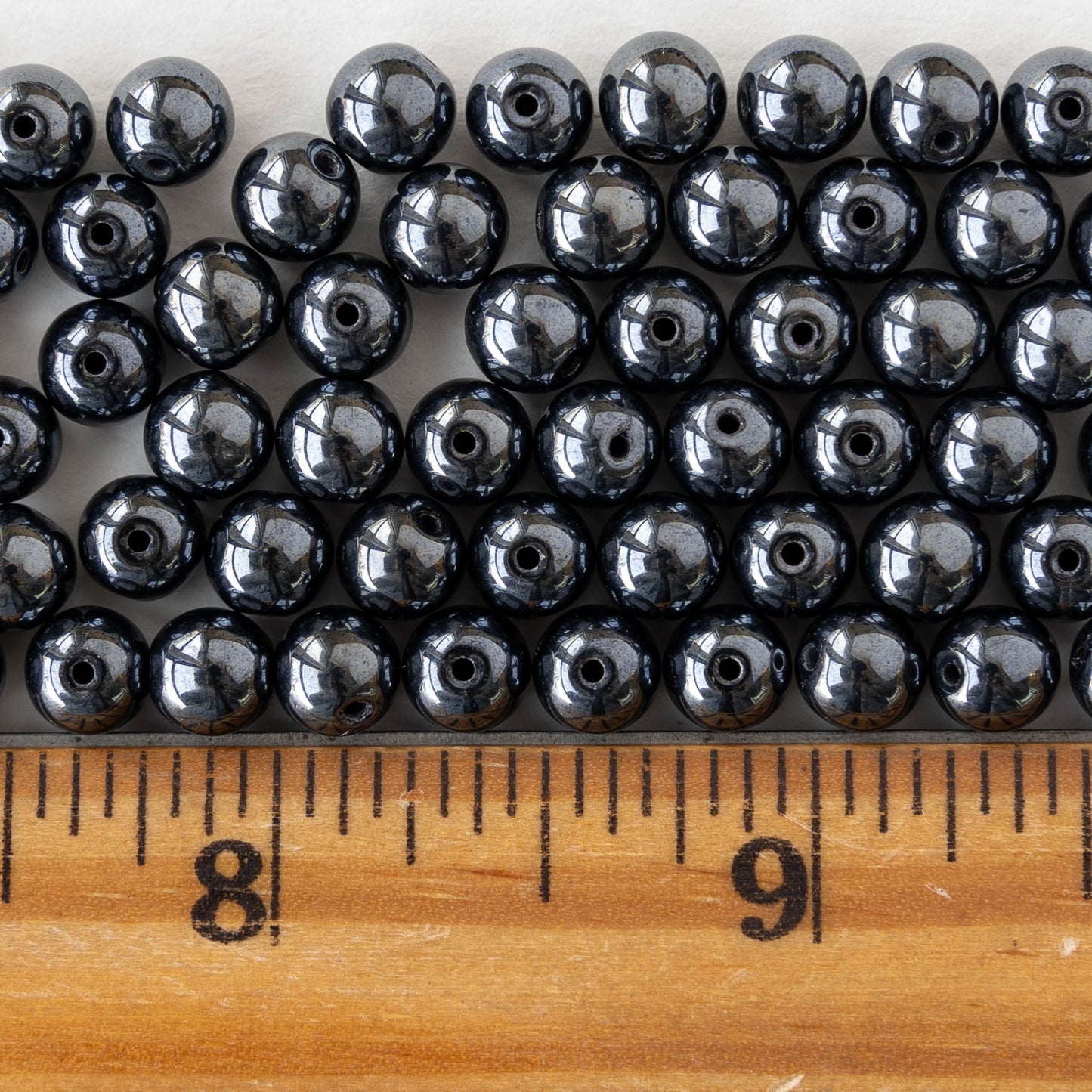 6mm Round Glass Beads - Hematite - 50 or 100 beads