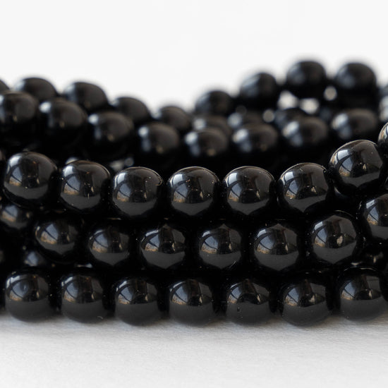 6mm Round Glass Beads - Opaque Black - 30 beads