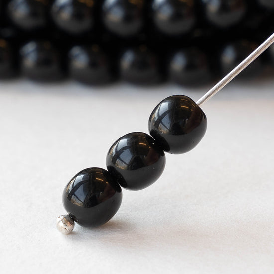 6mm Round Glass Beads - Opaque Black - 30 beads