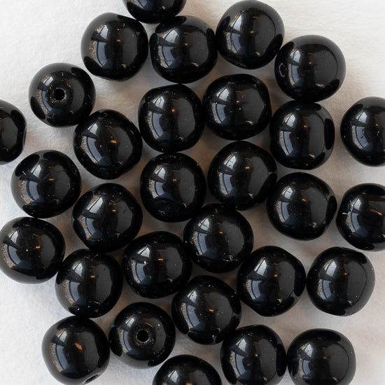 6mm Round Glass Beads - Opaque Black - 30 beads