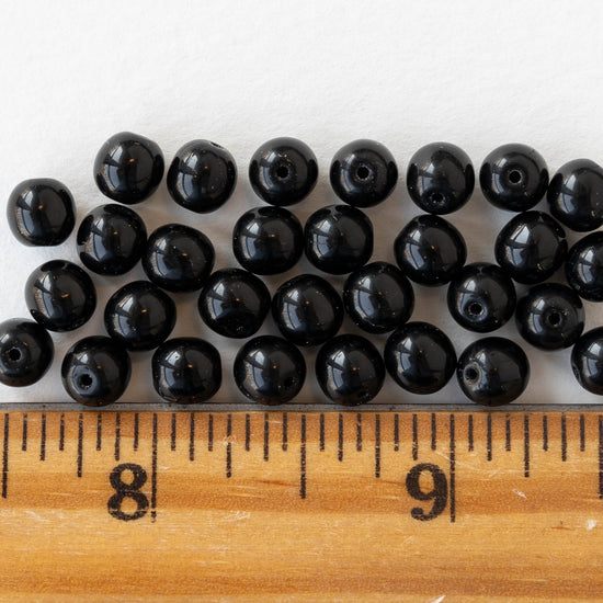 6mm Round Glass Beads - Opaque Black - 30 beads