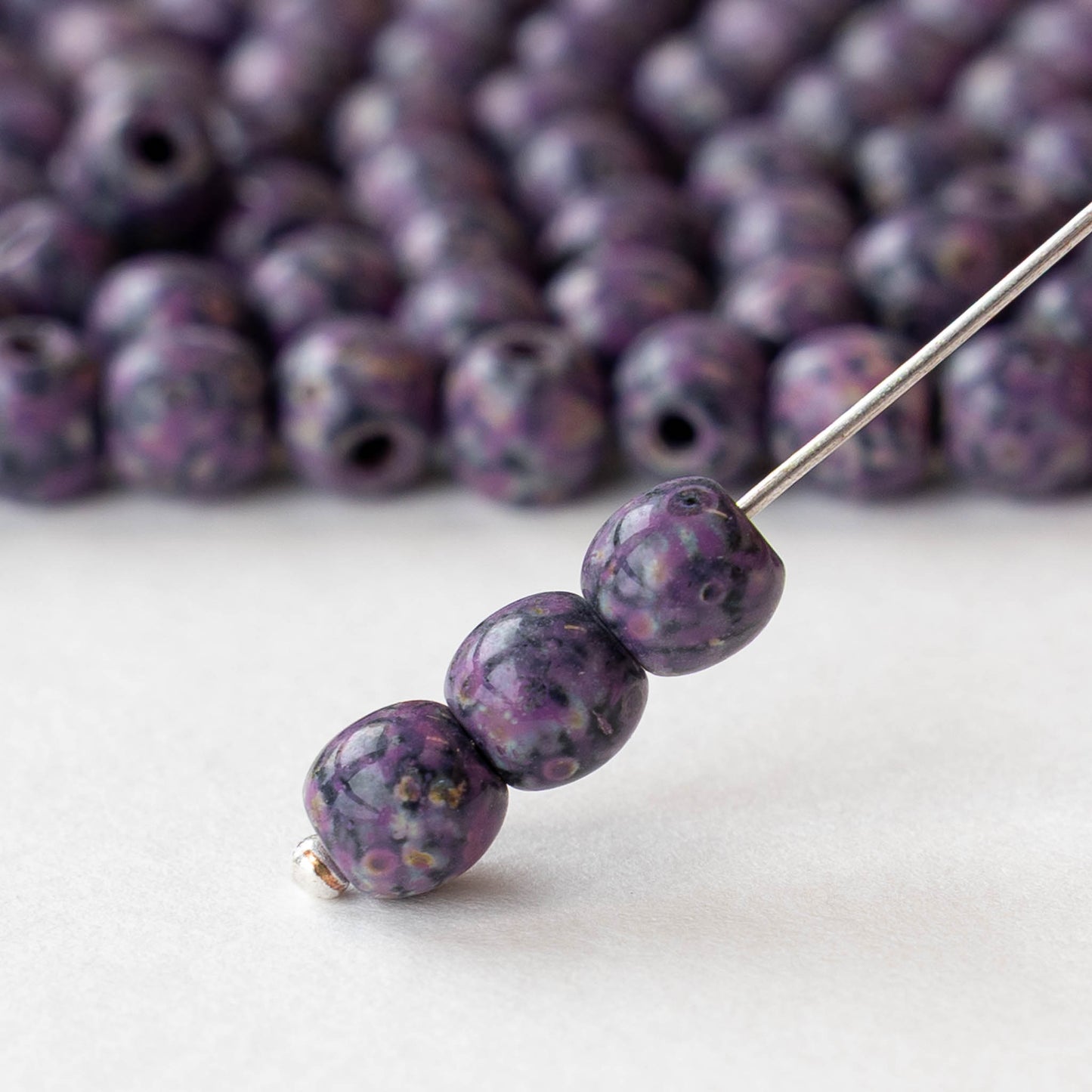 6mm Round Glass Beads - Opaque Black Purple Picasso - 50 beads