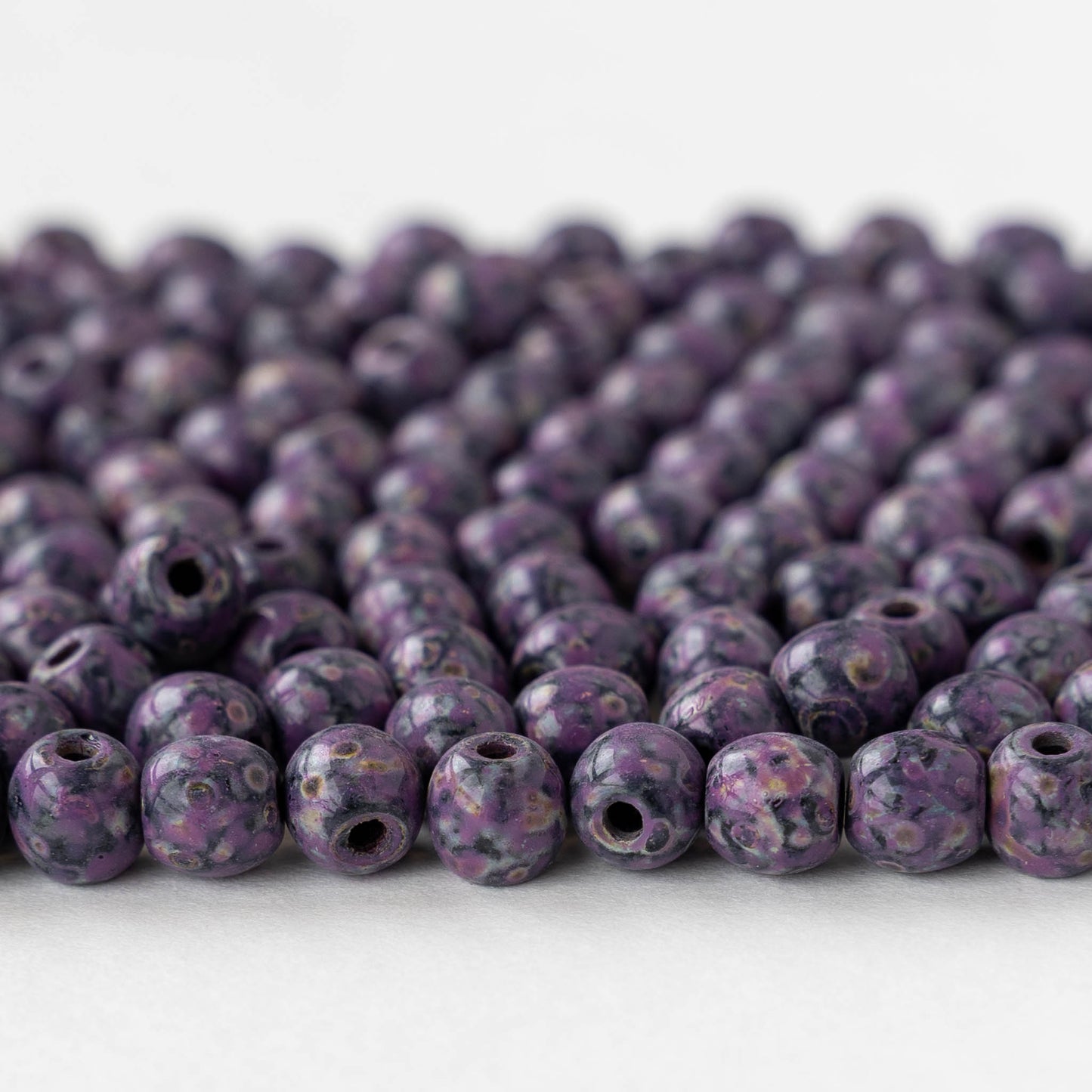 6mm Round Glass Beads - Opaque Black Purple Picasso - 50 beads