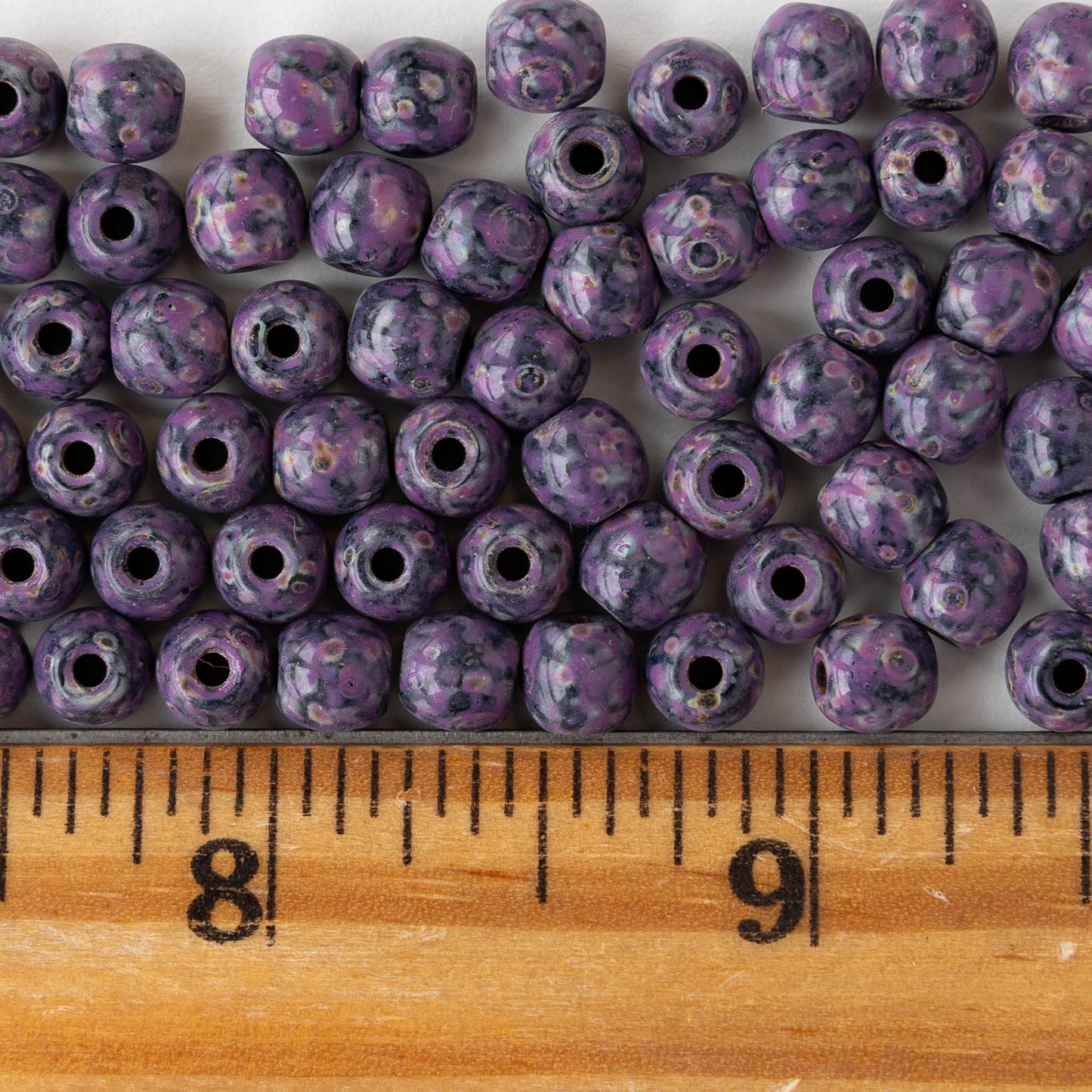 6mm Round Glass Beads - Opaque Black Purple Picasso - 50 beads