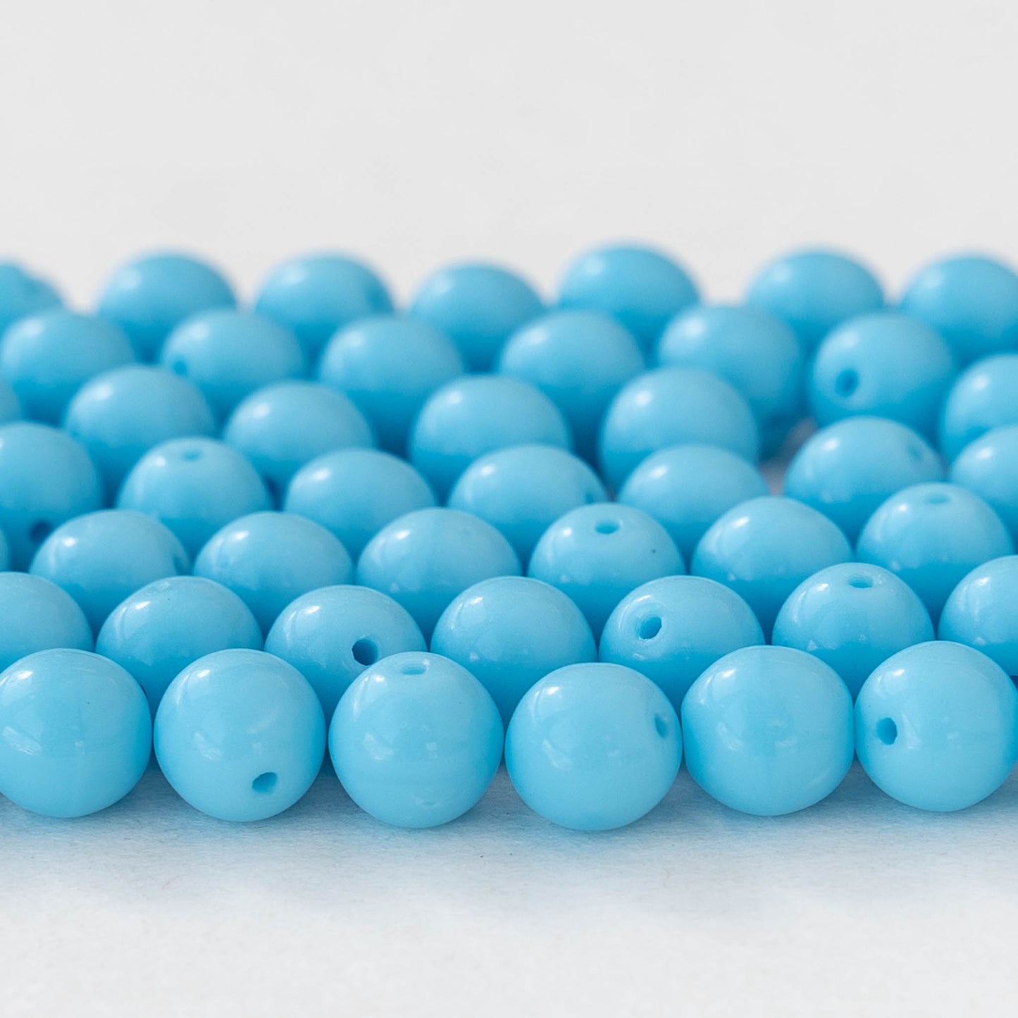 6mm Round Glass Beads - Opaque Blue Turquoise - 50 Beads