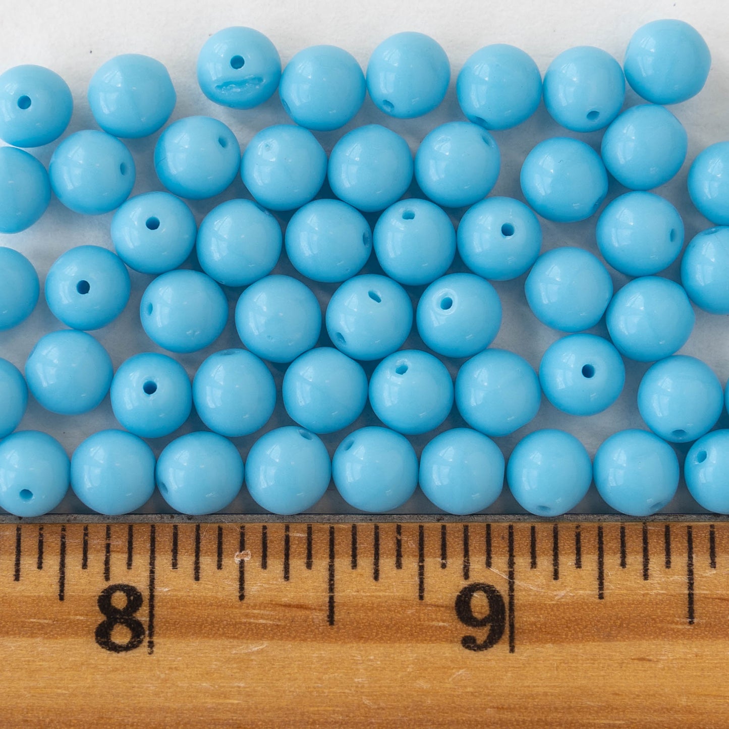 6mm Round Glass Beads - Opaque Blue Turquoise - 50 Beads