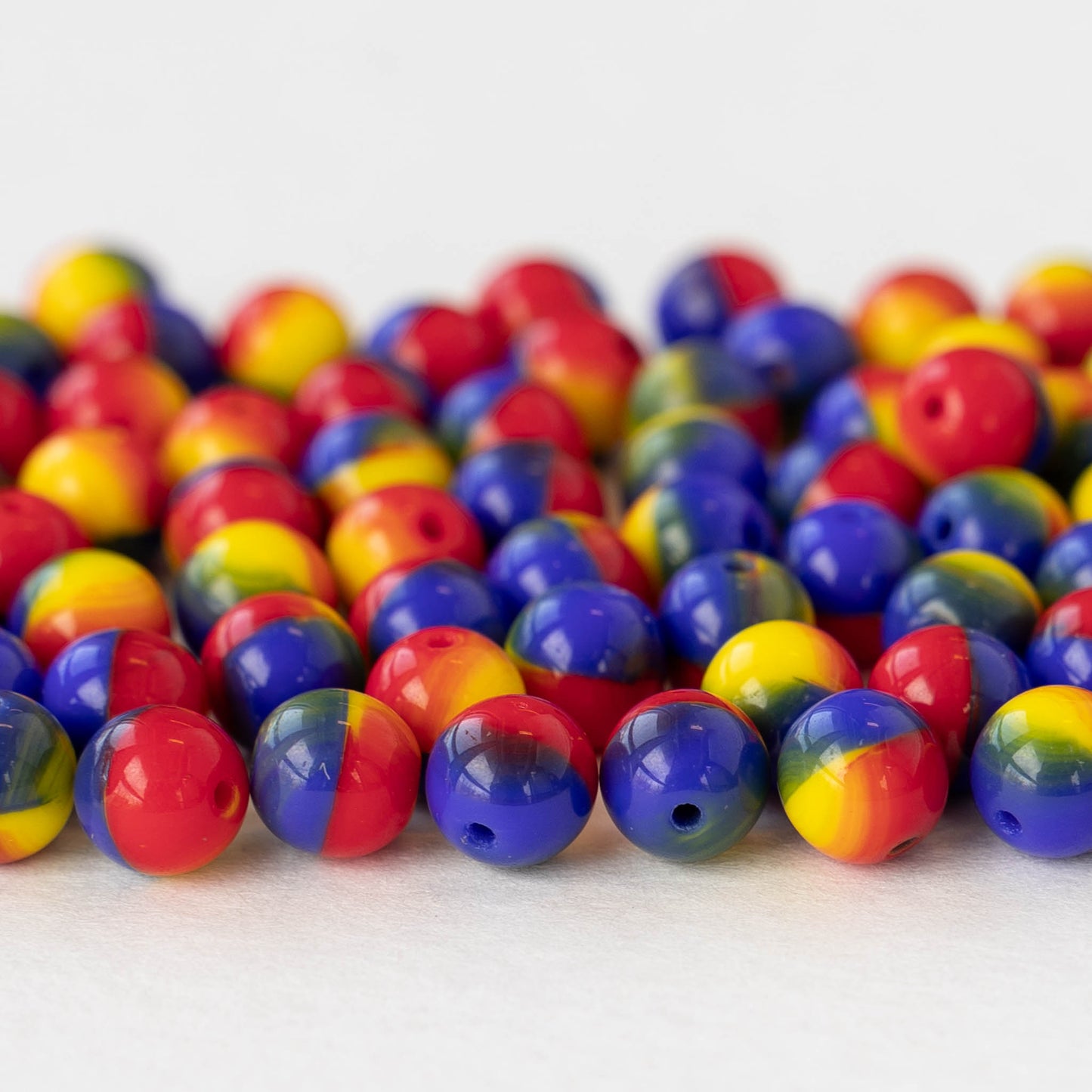 6mm Round Glass Beads - Opaque Red Blue Yellow Mix - 50 beads