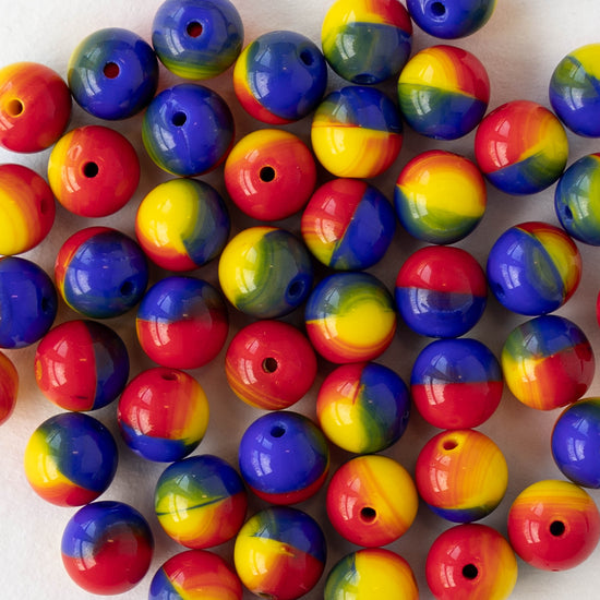 6mm Round Glass Beads - Opaque Red Blue Yellow Mix - 50 beads